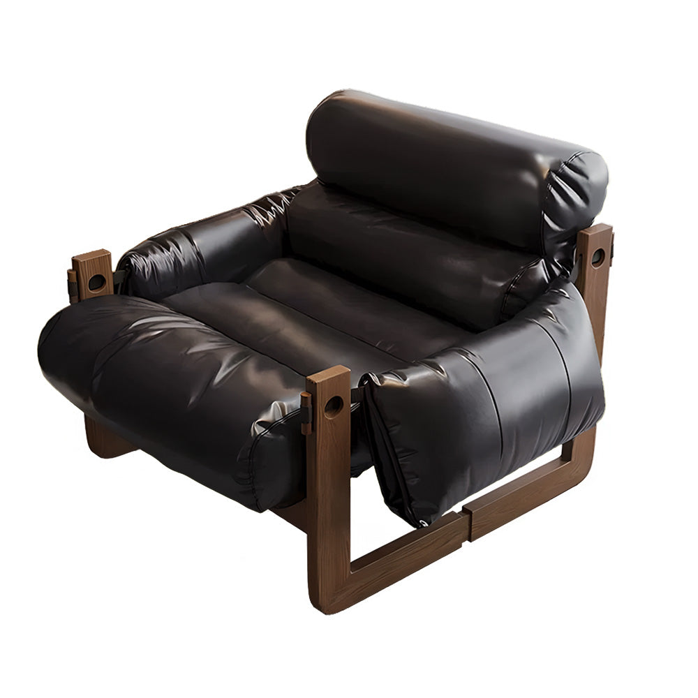 Eeeza Aniline Leather Armchair – Ergonomic Retro Comfort with Solid Wood Frame