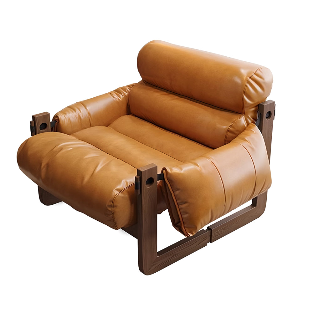 Eeeza Aniline Leather Armchair – Ergonomic Retro Comfort with Solid Wood Frame