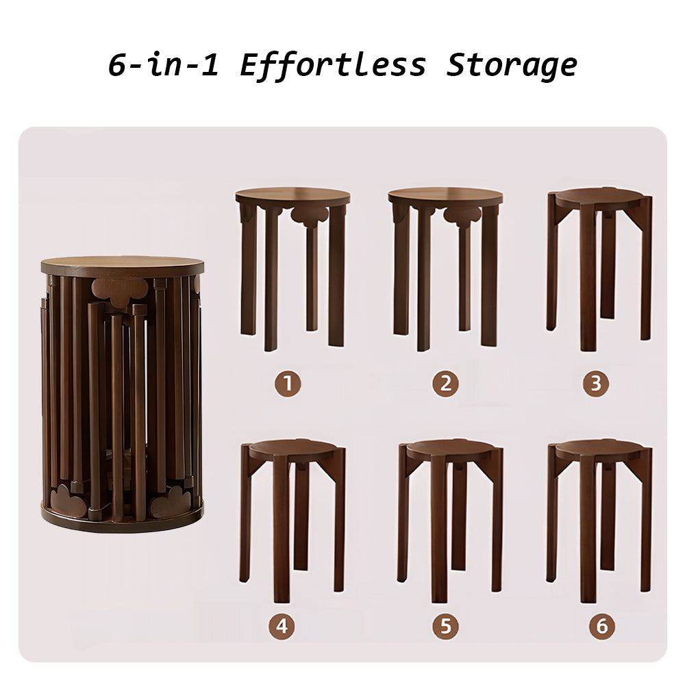 Eeeza 6-in-1 Stackable Oak Stool Set