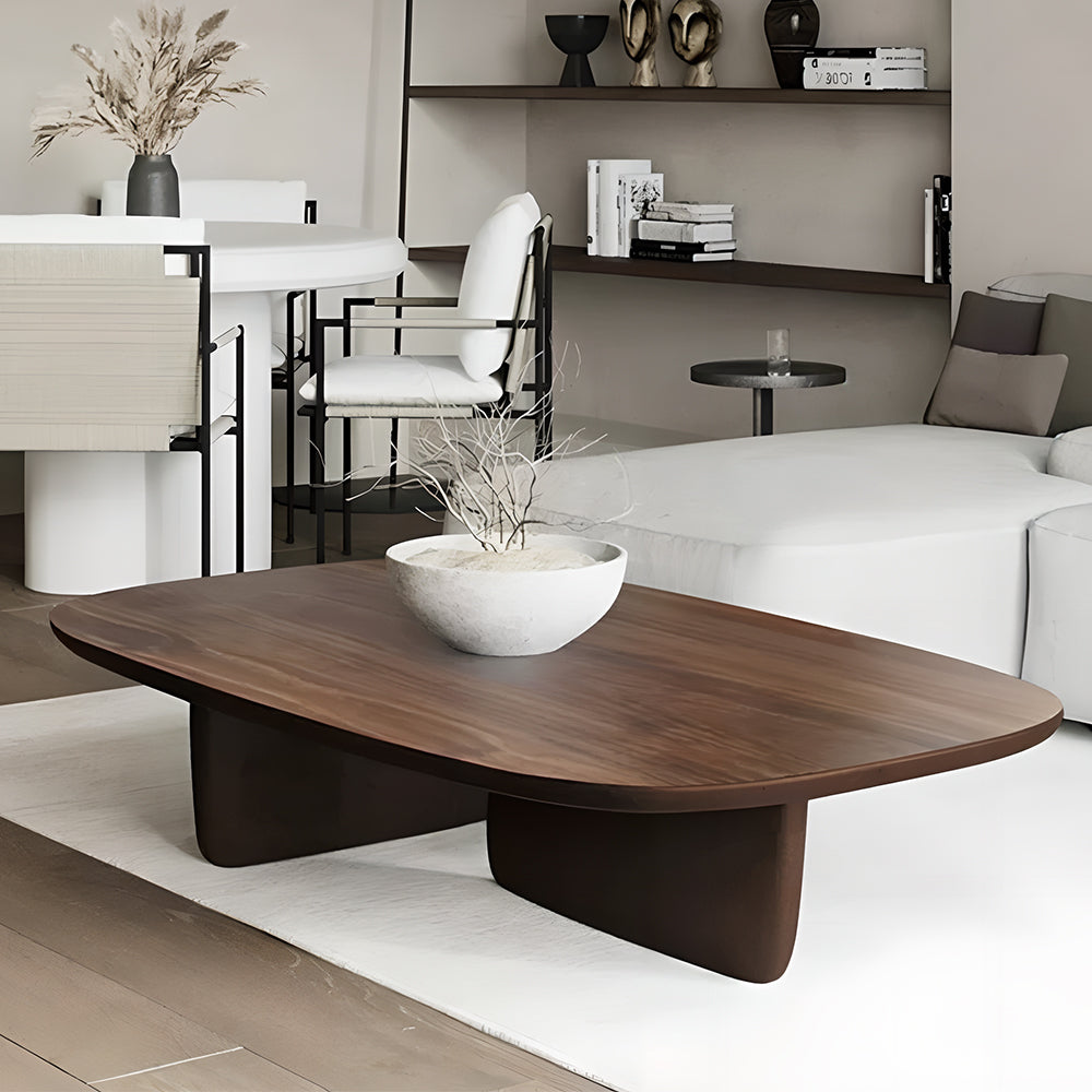Eeeza Modern Solid Wood Coffee Table – Sculpted Minimalism with Everyday Utility