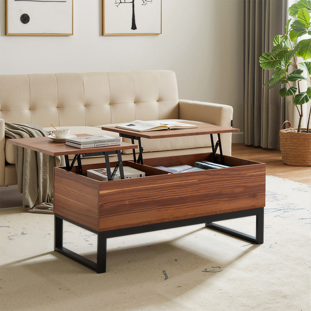 Eeeza Dual Lift-Top Coffee Table – Double Adjustable Surfaces, Hidden Storage, Industrial Style for Living Room & Office