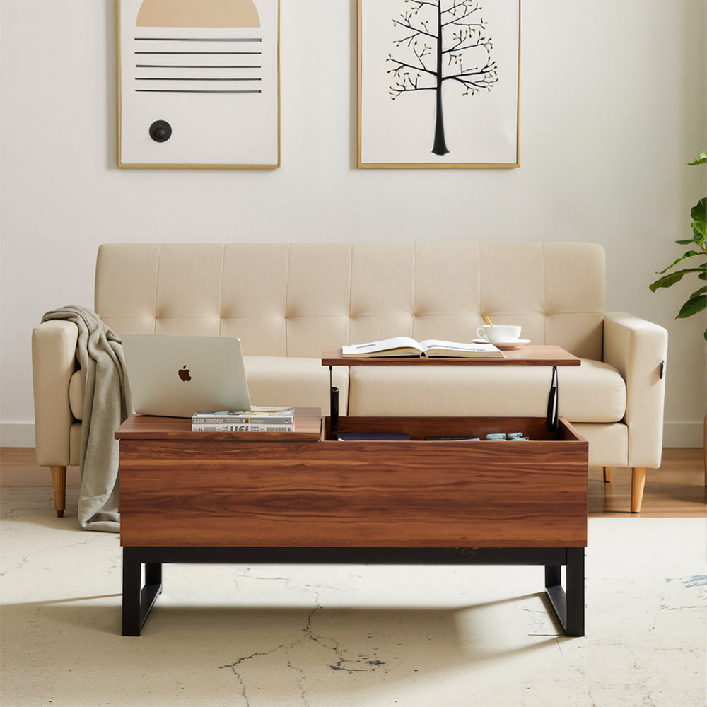 Eeeza Dual Lift-Top Coffee Table – Double Adjustable Surfaces, Hidden Storage, Industrial Style for Living Room & Office