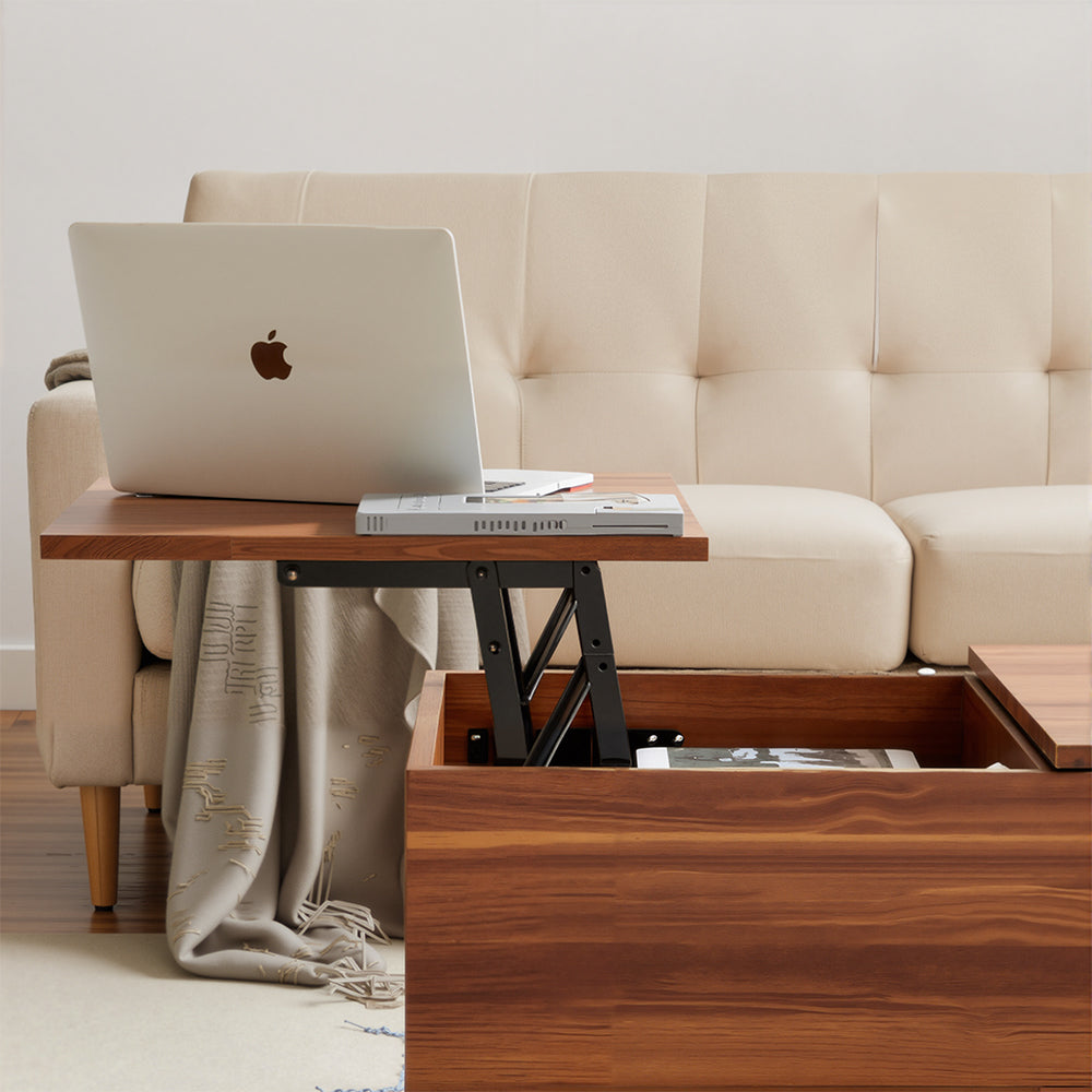 Eeeza Dual Lift-Top Coffee Table – Double Adjustable Surfaces, Hidden Storage, Industrial Style for Living Room & Office