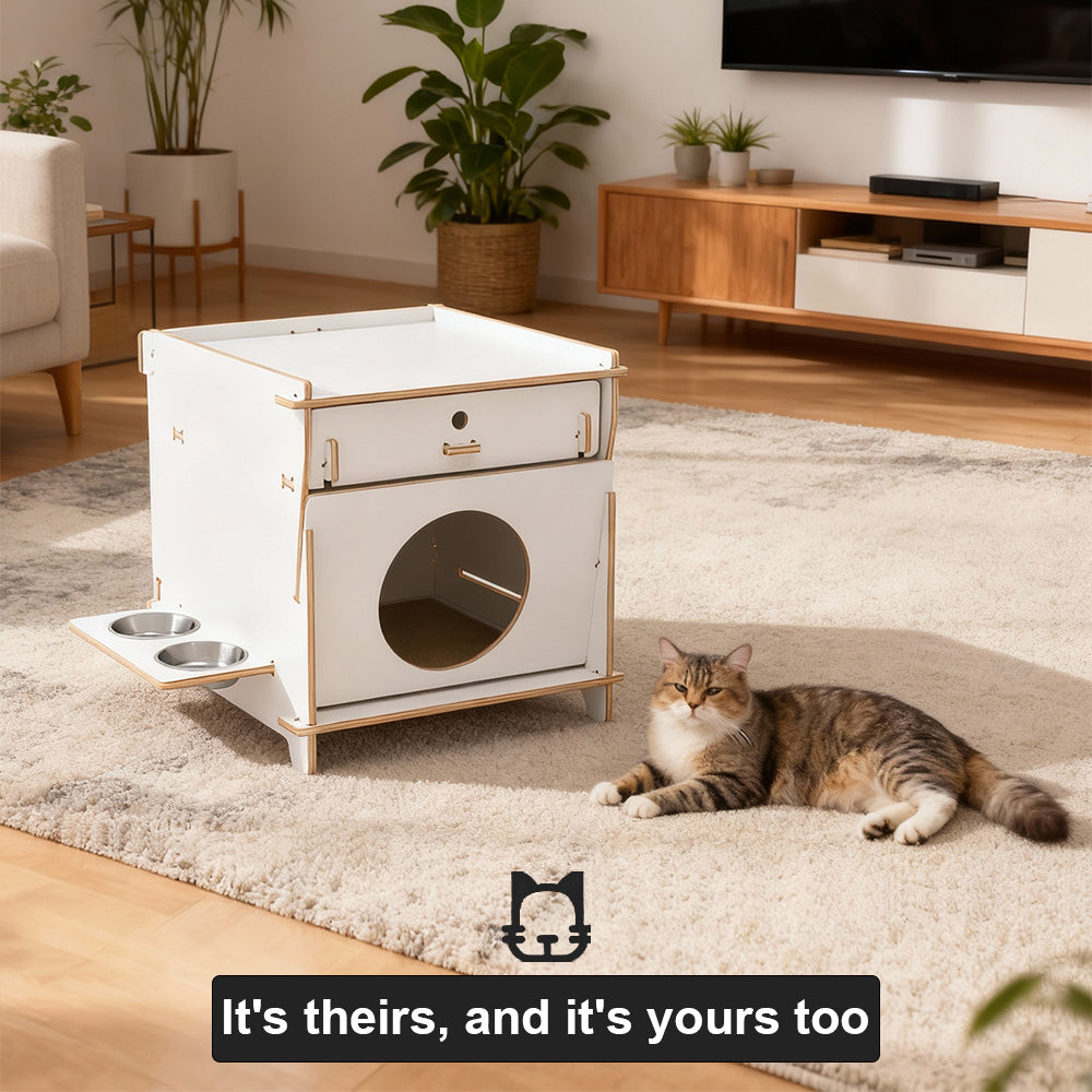 Eeeza Minimalist Multi-functional CatNap Side Table With Drawer