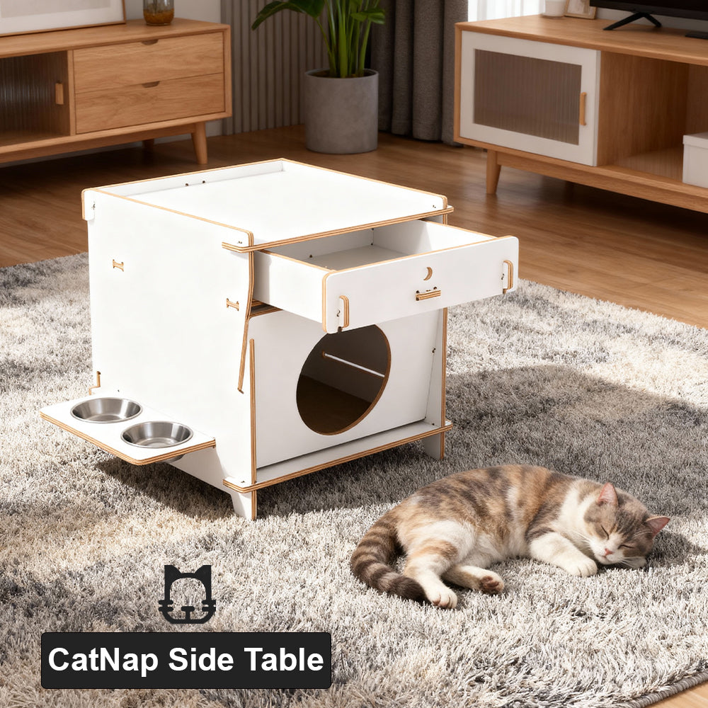 Eeeza Minimalist Multi-functional CatNap Side Table With Drawer