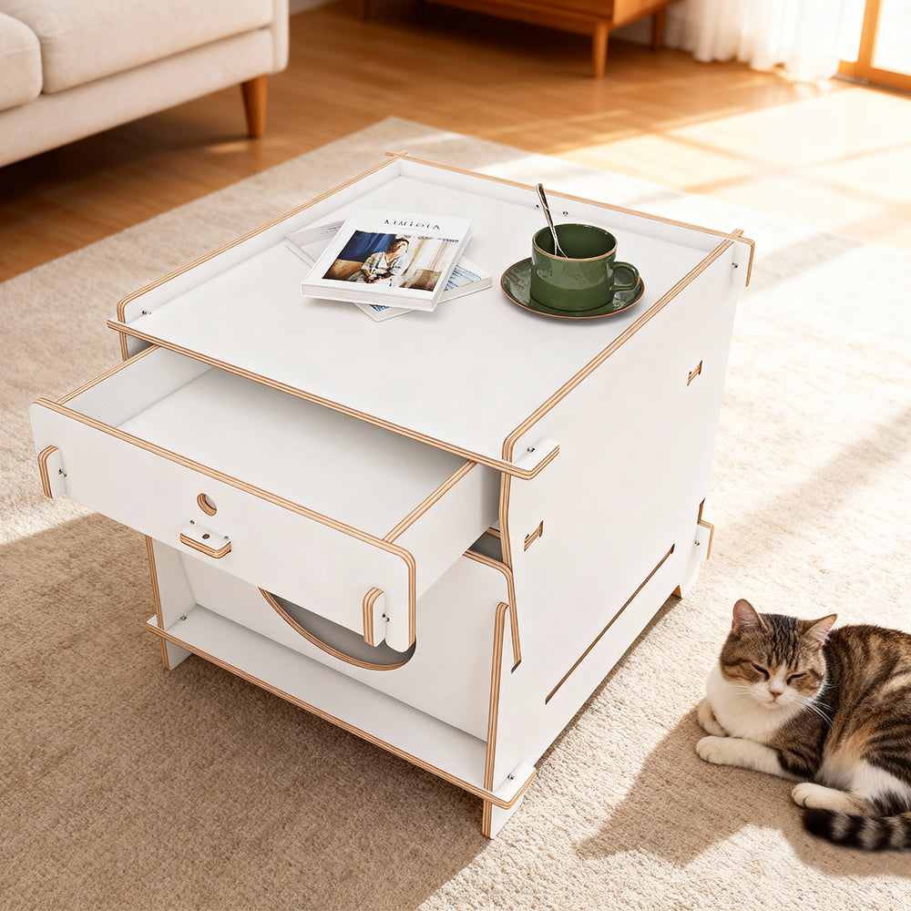 Eeeza Minimalist Multi-functional CatNap Side Table With Drawer
