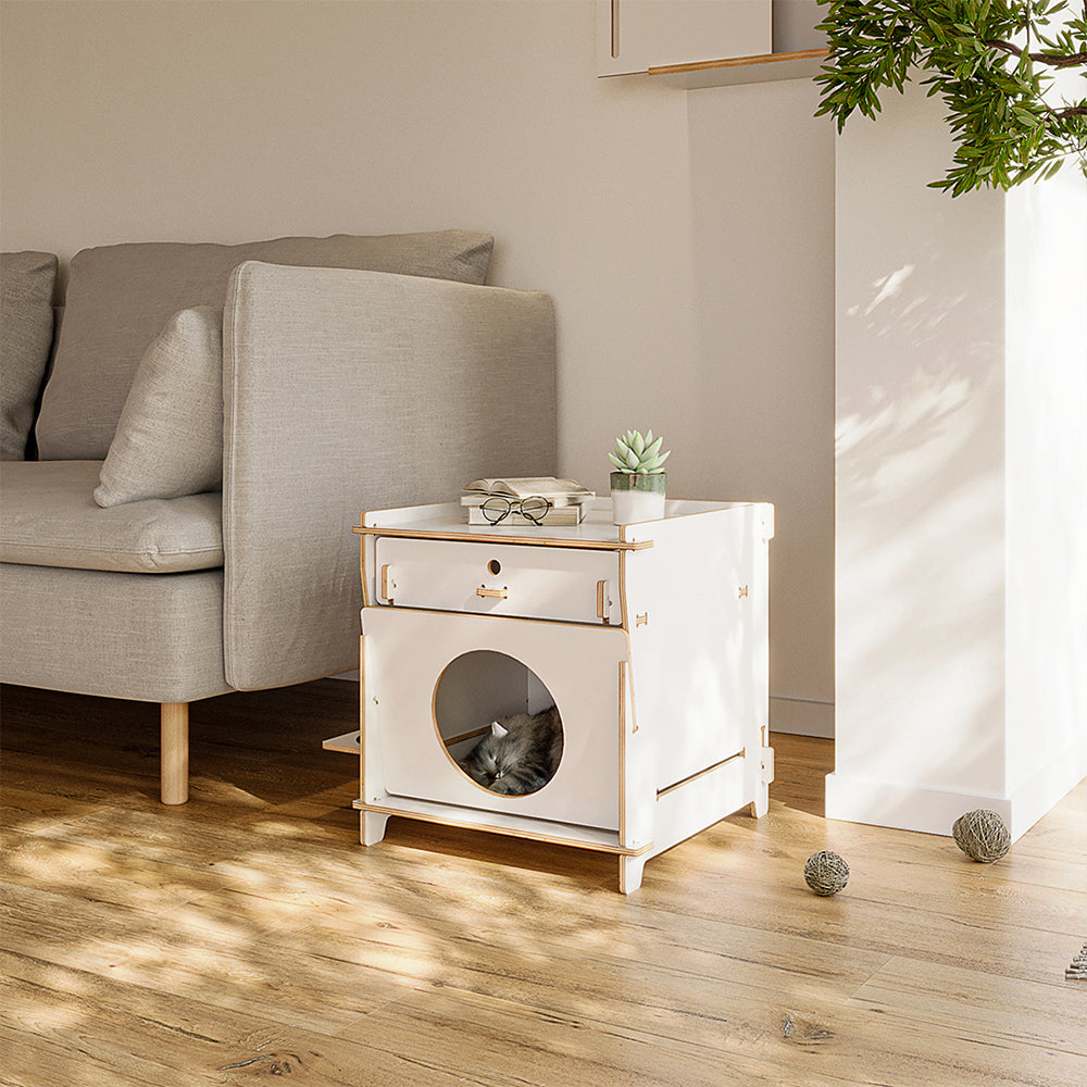 Eeeza Minimalist Multi-functional CatNap Side Table With Drawer