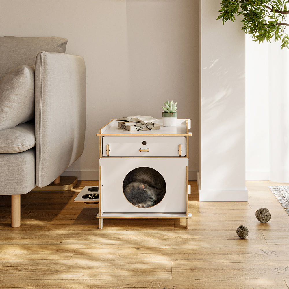 Eeeza Minimalist Multi-functional CatNap Side Table With Drawer