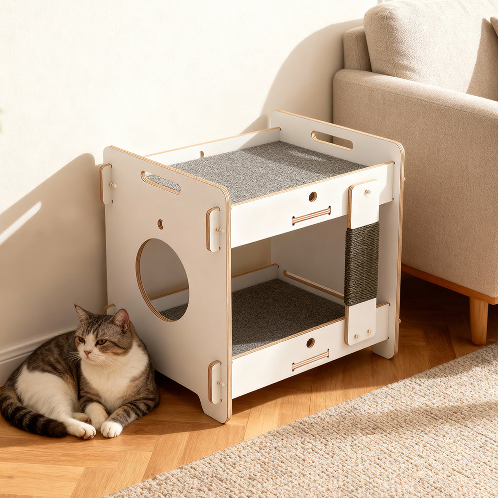 Eeeza Minimalist Double-layer CatNap Side Table With Scratching Board