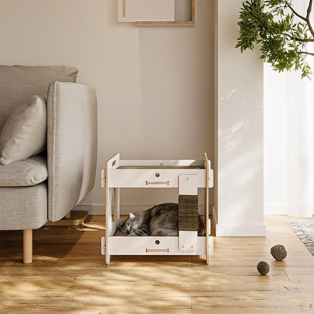 Eeeza Minimalist Double-layer CatNap Side Table With Scratching Board