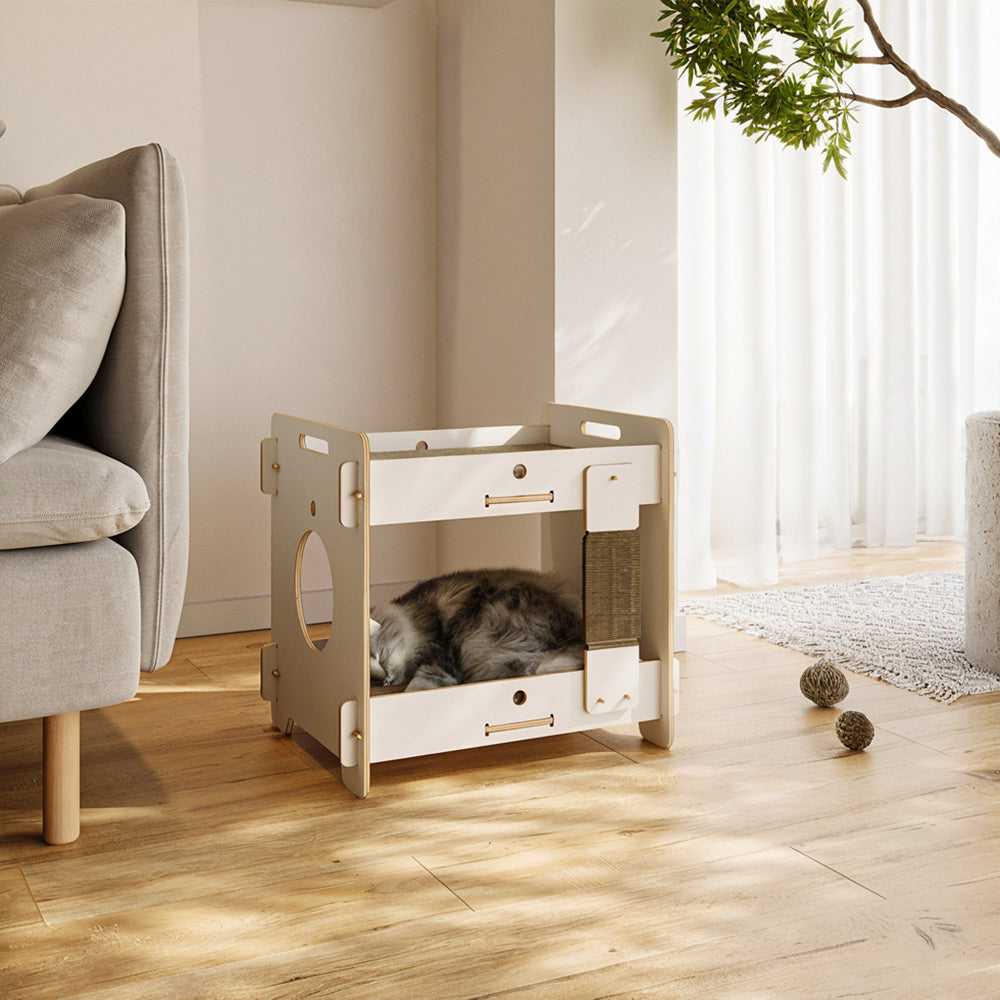 Eeeza Minimalist Double-layer CatNap Side Table With Scratching Board