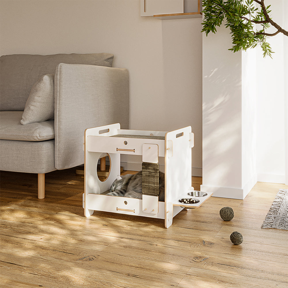 Eeeza Minimalist Double-layer CatNap Side Table With Scratching Board