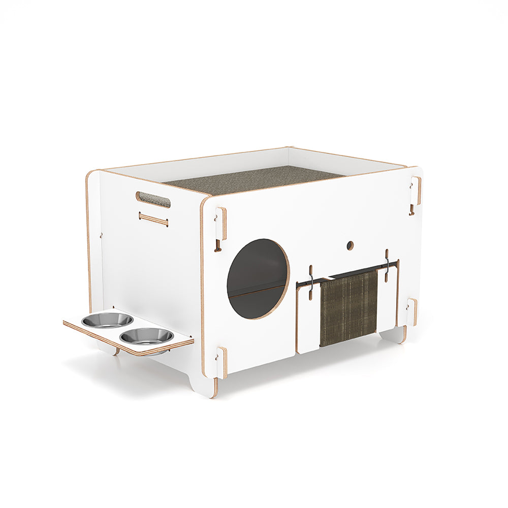 Eeeza Minimalist Double-layer CatNap Side Table With Scratching Board And PVC Litter Box