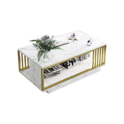 Eeeza Modern Faux Marble Coffee Table – Dual-Layer Storage, Gold Frame, 100/120cm Sizes