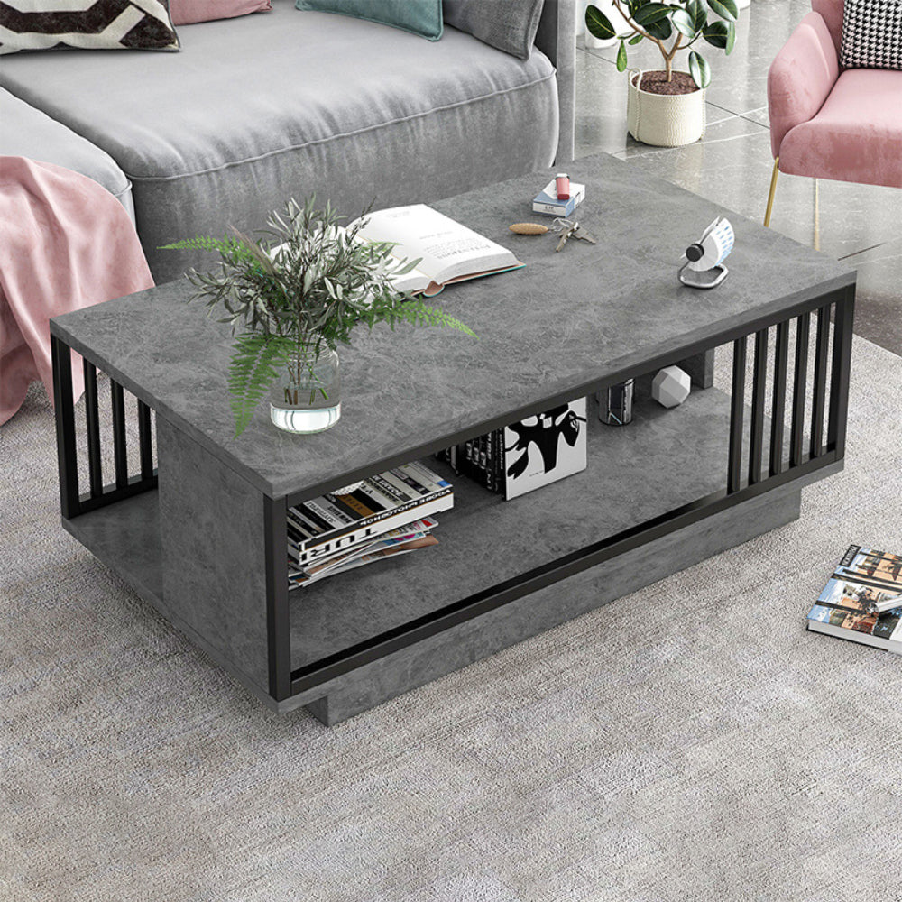 Eeeza Modern Faux Marble Coffee Table – Dual-Layer Storage, Gold Frame, 100/120cm Sizes