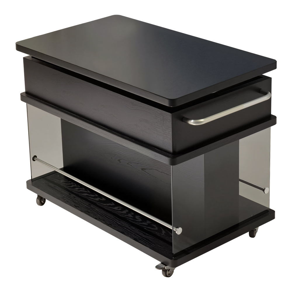 Eeeza Nordic Lift-Top Side Table with Storage & Mobility – Black Solid Wood