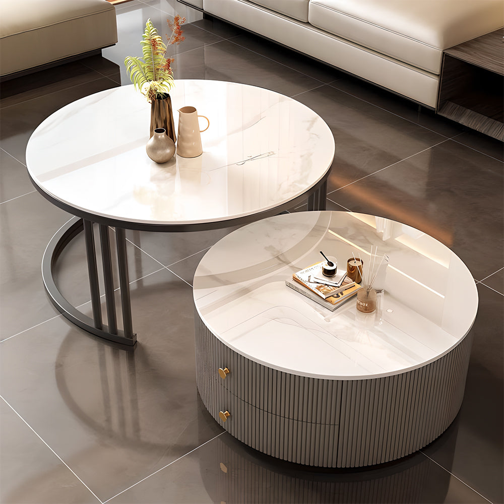 Eeeza Modern Nesting Coffee Table Set with Sintered Stone Top & Hidden Storage