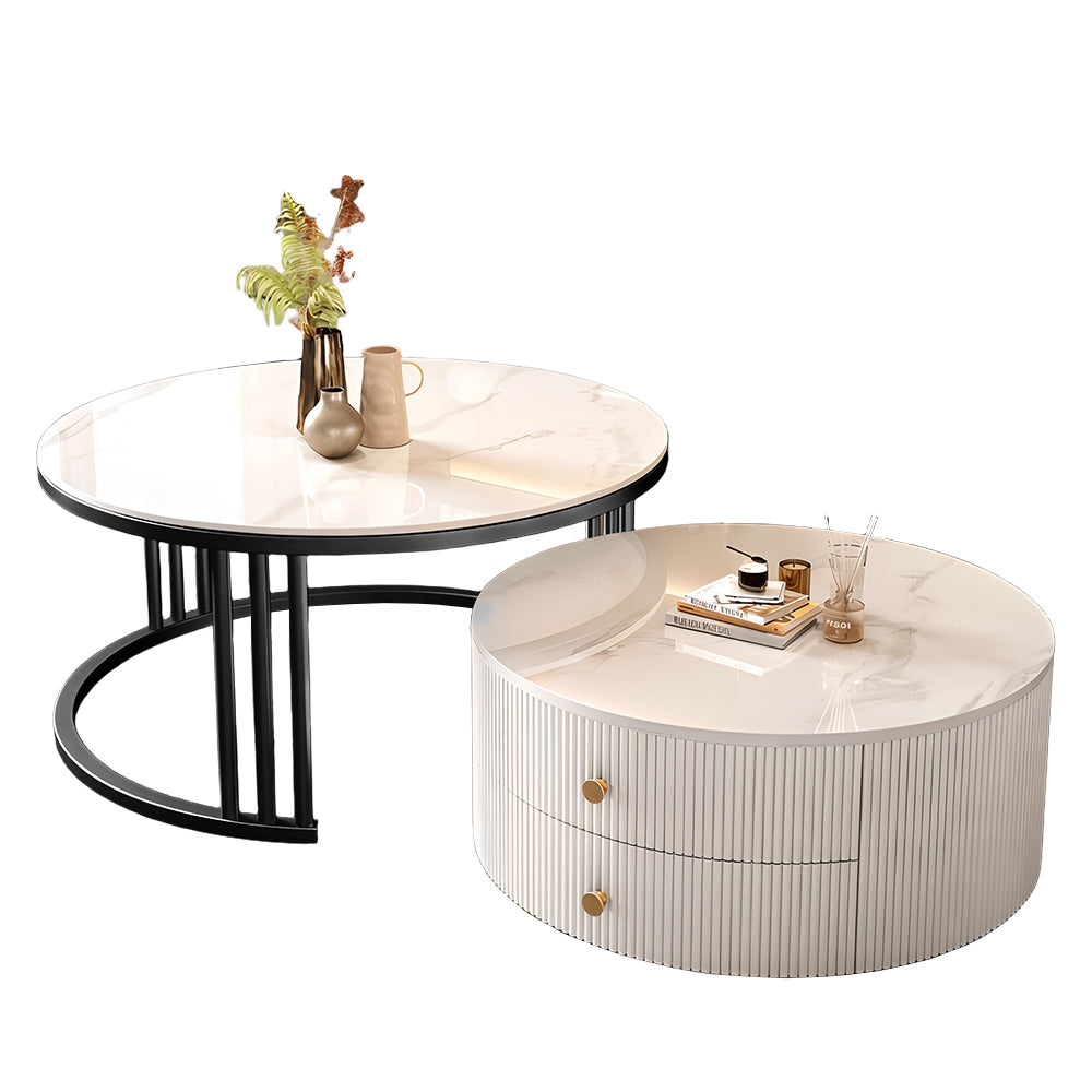 Eeeza Modern Nesting Coffee Table Set with Sintered Stone Top & Hidden Storage