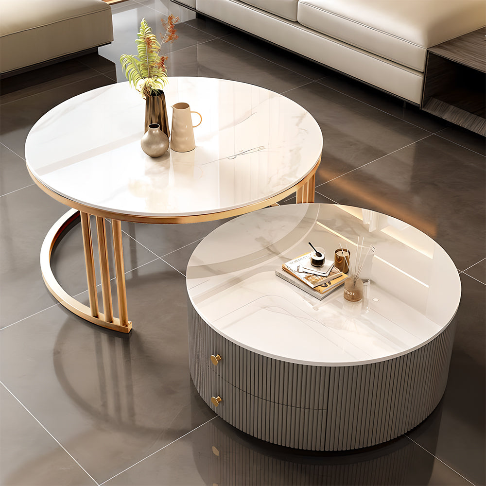 Eeeza Modern Nesting Coffee Table Set with Sintered Stone Top & Hidden Storage