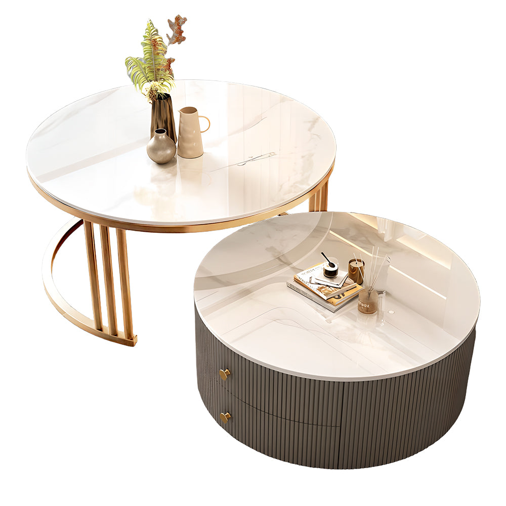 Eeeza Modern Nesting Coffee Table Set with Sintered Stone Top & Hidden Storage
