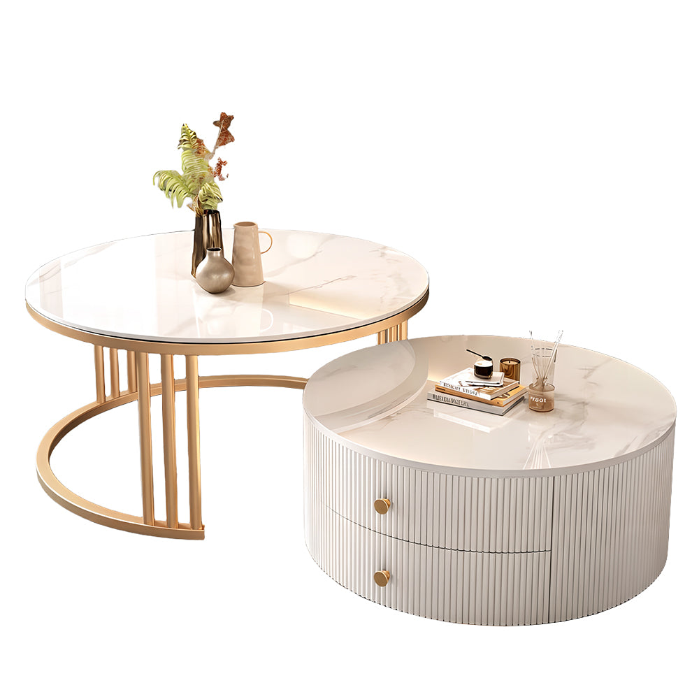 Eeeza Modern Nesting Coffee Table Set with Sintered Stone Top & Hidden Storage