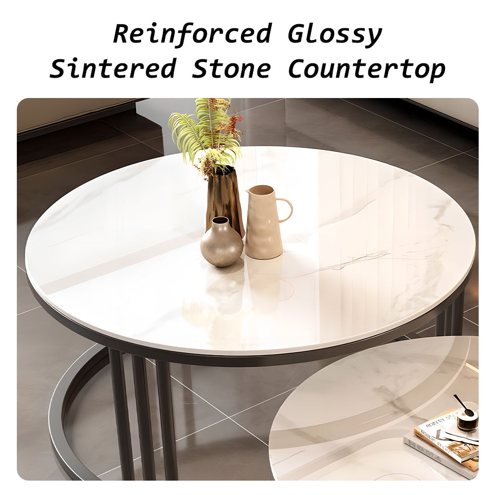Eeeza Modern Nesting Coffee Table Set with Sintered Stone Top & Hidden Storage