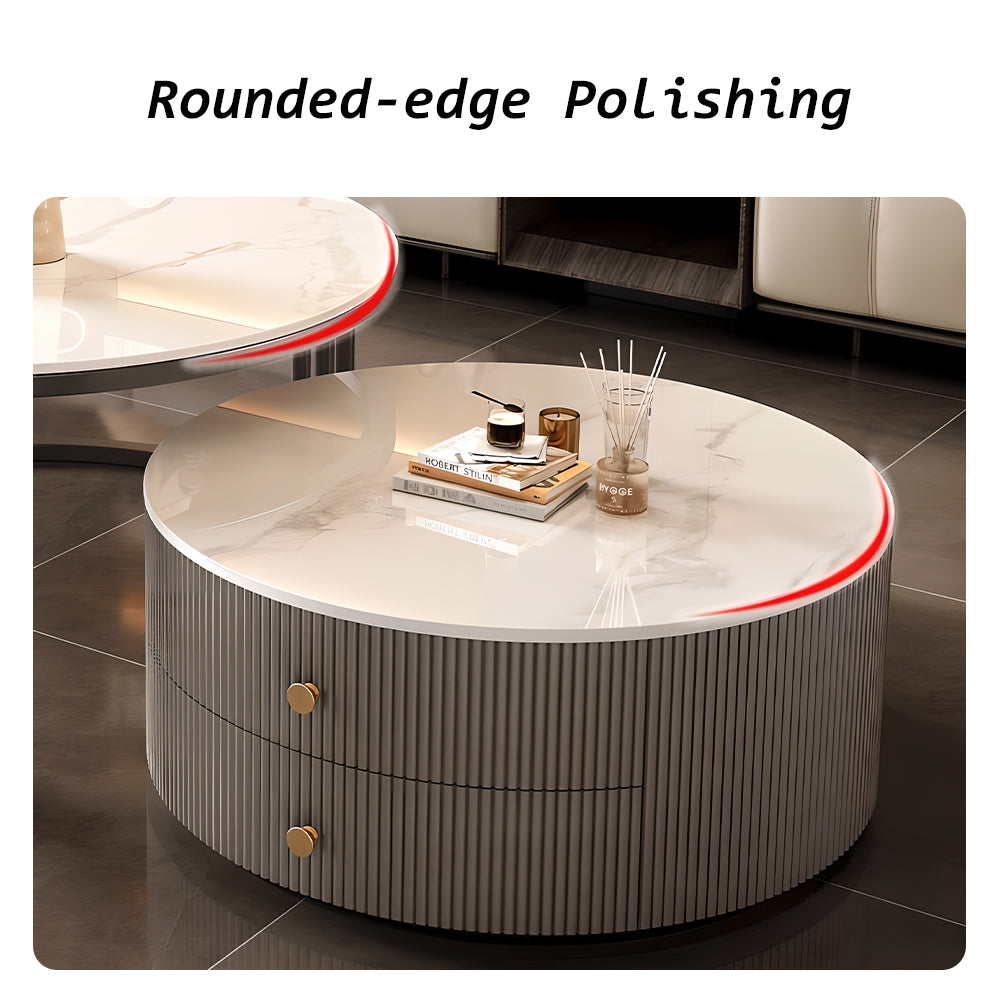Eeeza Modern Nesting Coffee Table Set with Sintered Stone Top & Hidden Storage