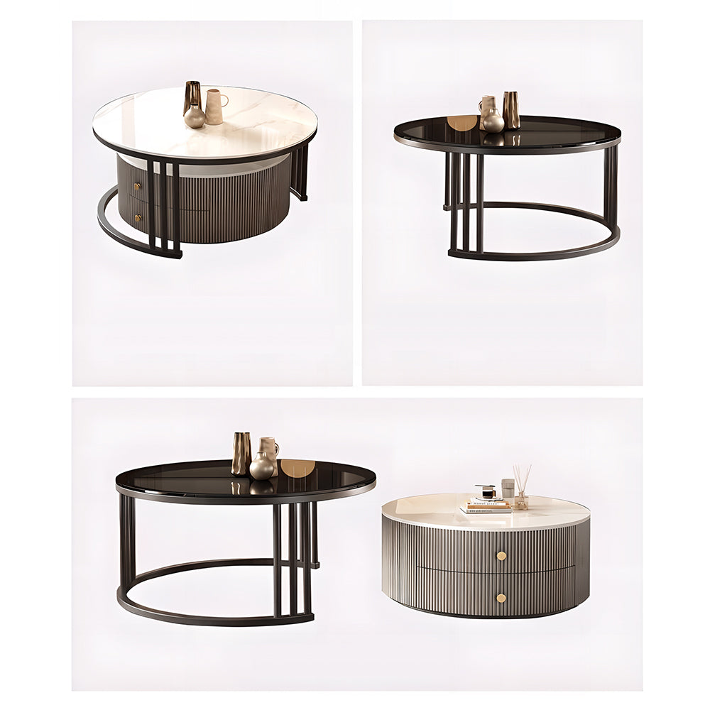 Eeeza Modern Nesting Coffee Table Set with Sintered Stone Top & Hidden Storage