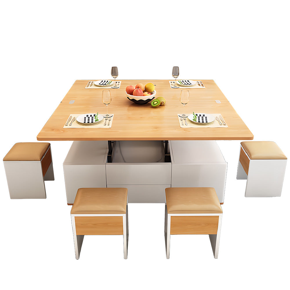 Eeeza Multi-Mode Lift-Top Coffee Table with Nested Stools & Hidden Storage