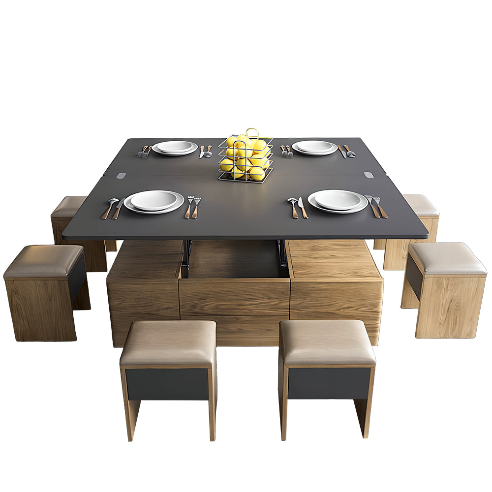 Eeeza Multi-Mode Lift-Top Coffee Table with Nested Stools & Hidden Storage