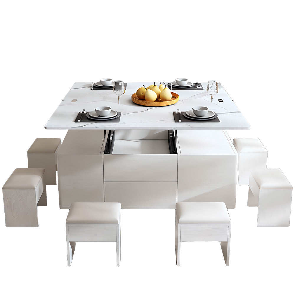 Eeeza Multi-Mode Lift-Top Coffee Table with Nested Stools & Hidden Storage