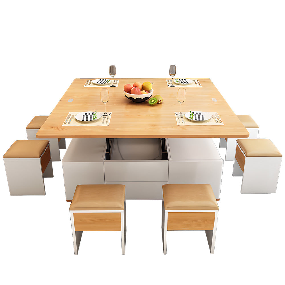 Eeeza Multi-Mode Lift-Top Coffee Table with Nested Stools & Hidden Storage