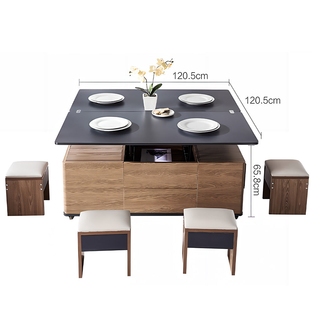 Eeeza Multi-Mode Lift-Top Coffee Table with Nested Stools & Hidden Storage