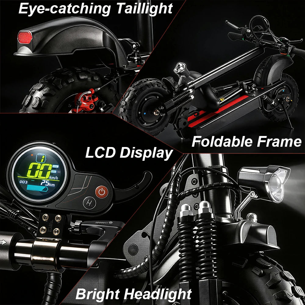 Eeeza All Terrain Electric Scooter with 2000W Power Motors and 11-Inch Vacuum Tires, 4-mode, Black