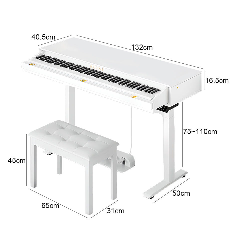 Betsy Smart Electric Height Adjustable 88 Key Full Size Weighted 2 in 1 Digital Piano With Bench