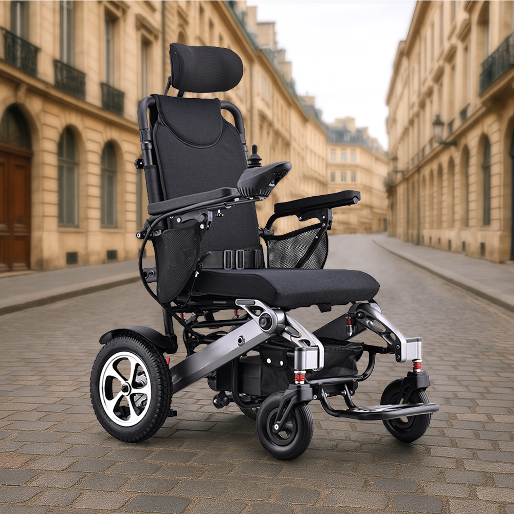 Eeeza 250W Foldable Electric Wheelchair – Lightweight Aluminium Frame, Dual Motors with Reclining Backrest