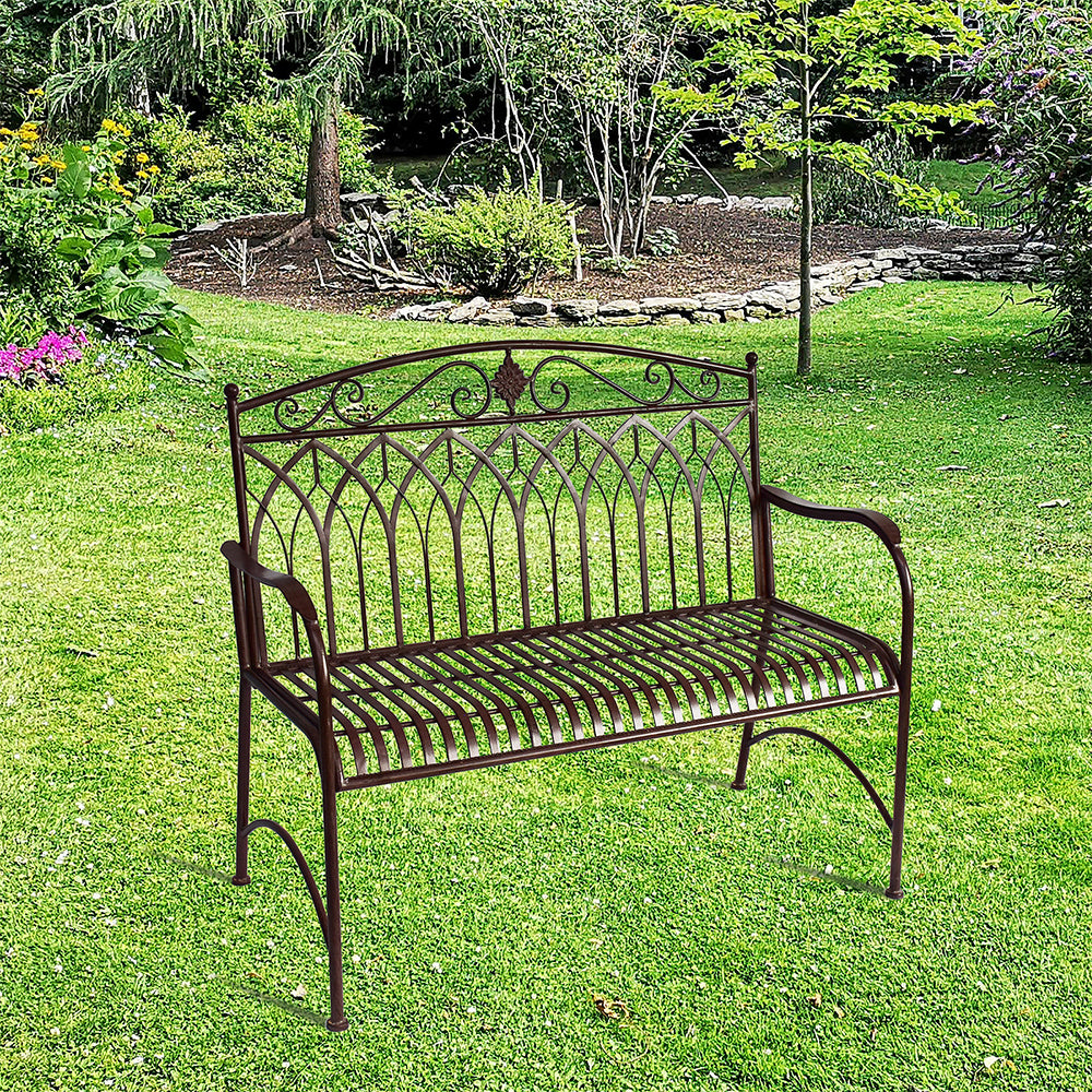 Eeeza Unique Gothic Design Outdoor Iron Frame Bench