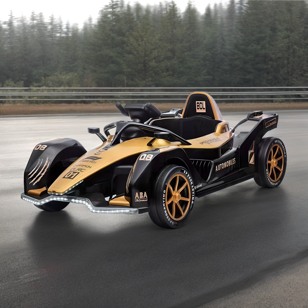 Eeeza 12V 7Ah Dual Drive Electric Go-Kart for Kids with Remote, MP3, and LED Lights