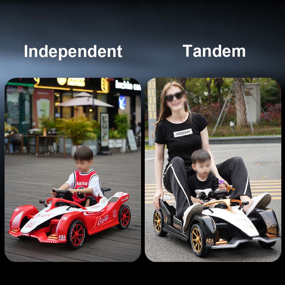 Eeeza 12V 7Ah Dual Drive Electric Go-Kart for Kids with Remote, MP3, and LED Lights