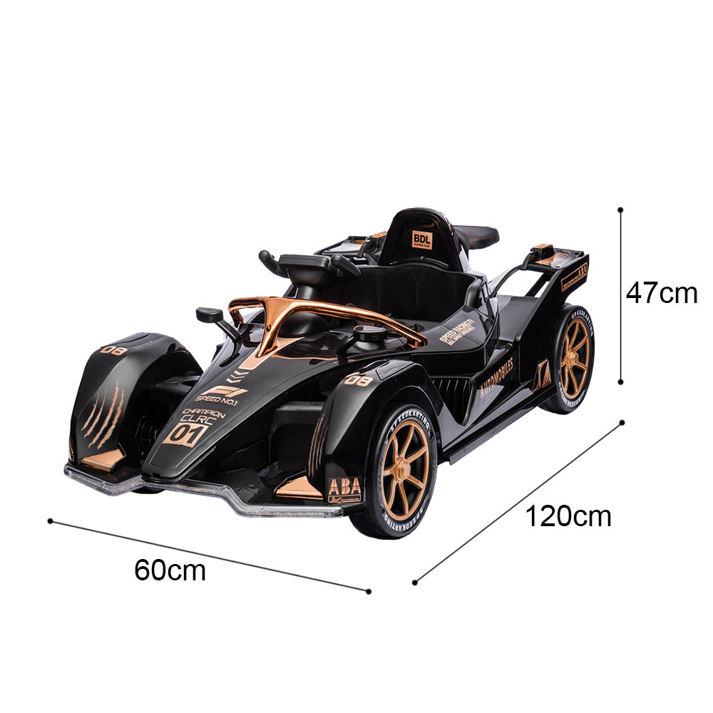 Eeeza 12V 7Ah Dual Drive Electric Go-Kart for Kids with Remote, MP3, and LED Lights