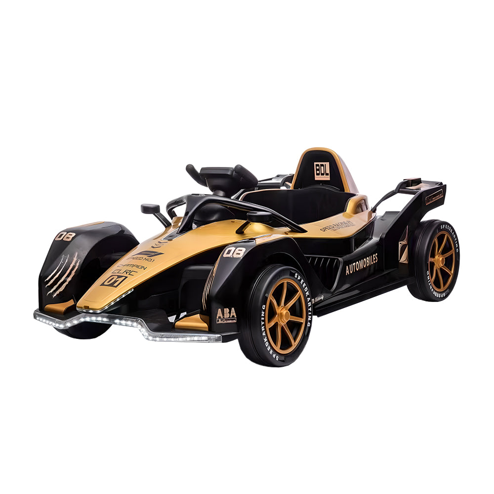 Eeeza 12V 7Ah Dual Drive Electric Go-Kart for Kids with Remote, MP3, and LED Lights