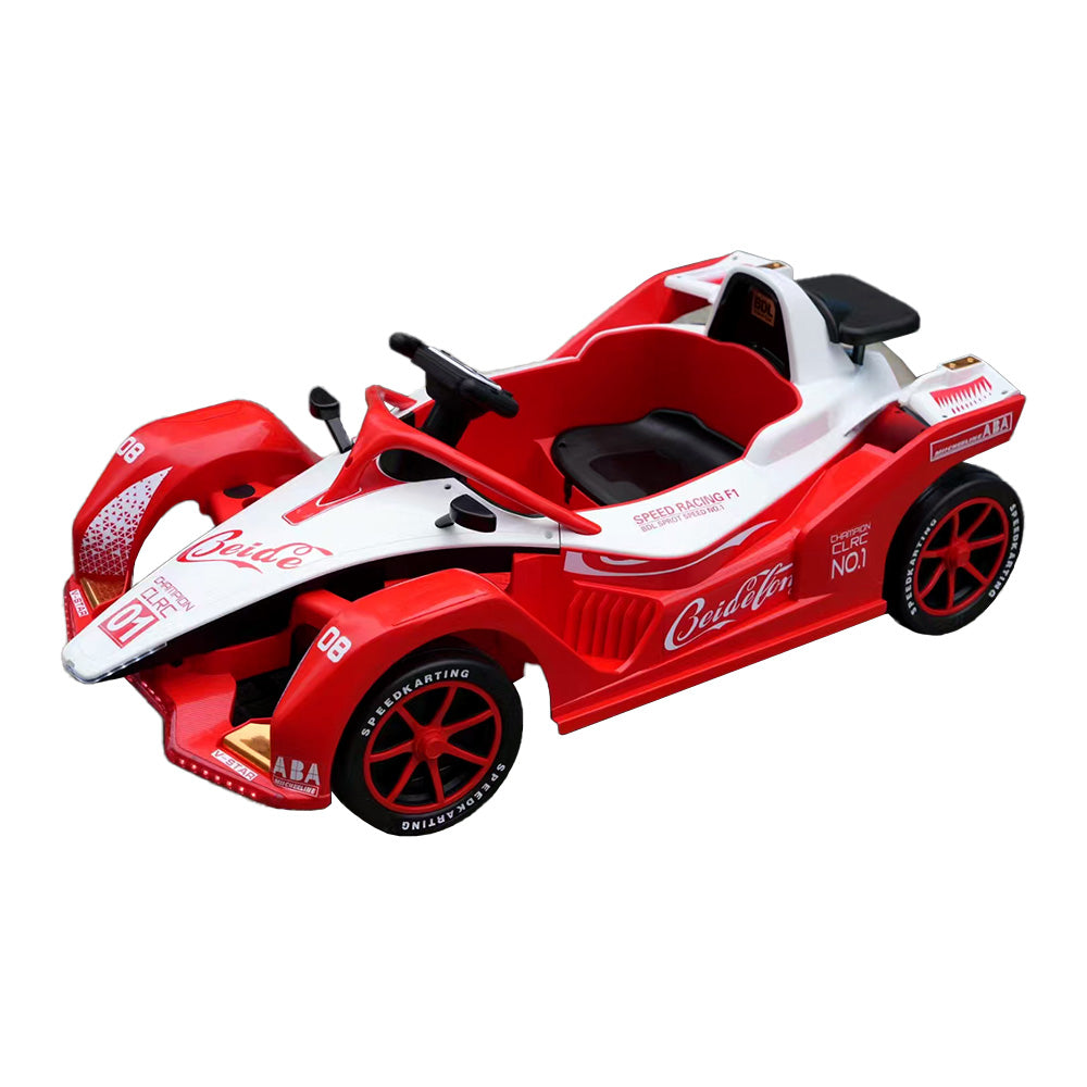Eeeza 12V 7Ah Dual Drive Electric Go-Kart for Kids with Remote, MP3, and LED Lights