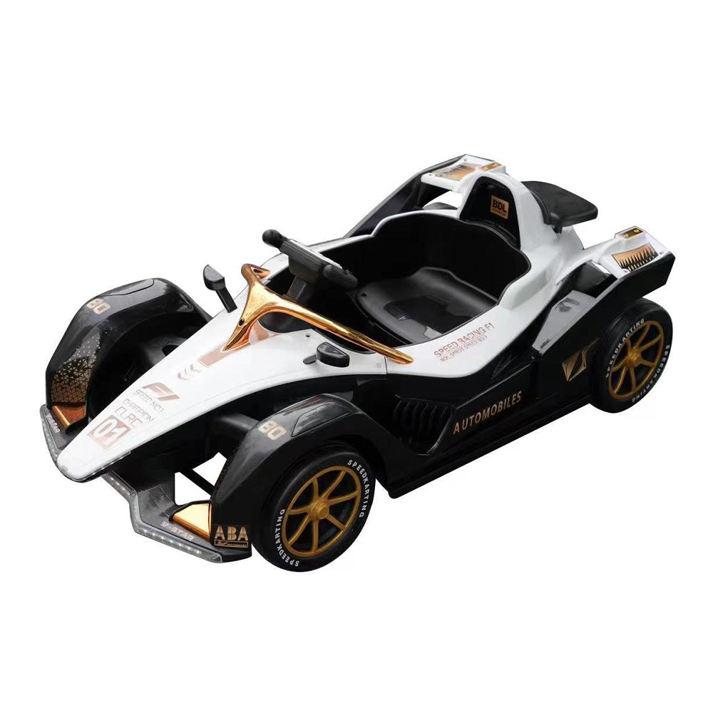 Eeeza 12V 7Ah Dual Drive Electric Go-Kart for Kids with Remote, MP3, and LED Lights