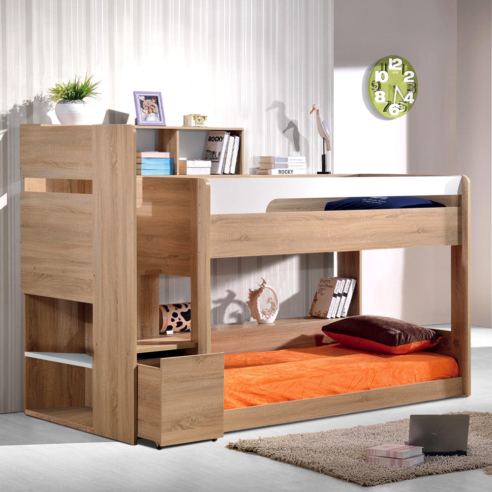 Eeeza Natural Wood-Toned Loft Bed With Spacious Storage