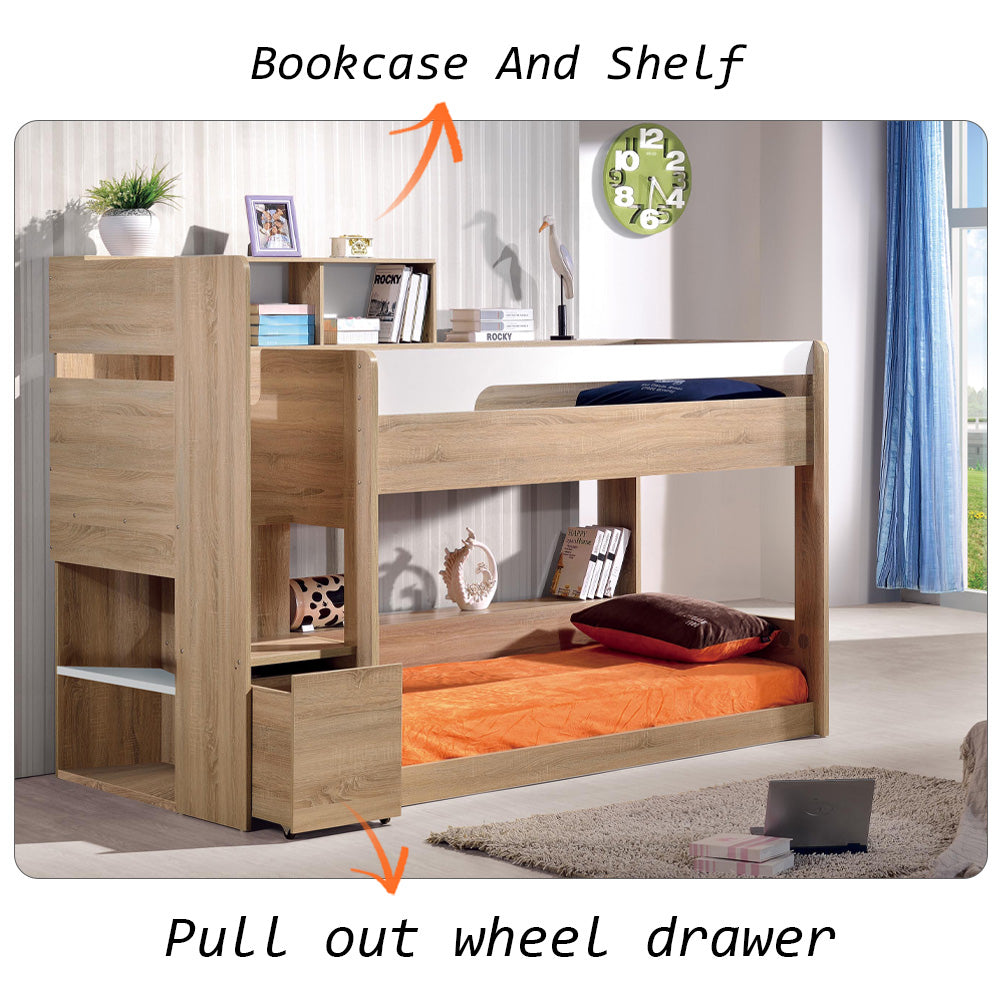 Eeeza Natural Wood-Toned Loft Bed With Spacious Storage