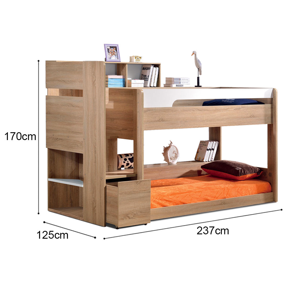 Eeeza Natural Wood-Toned Loft Bed With Spacious Storage