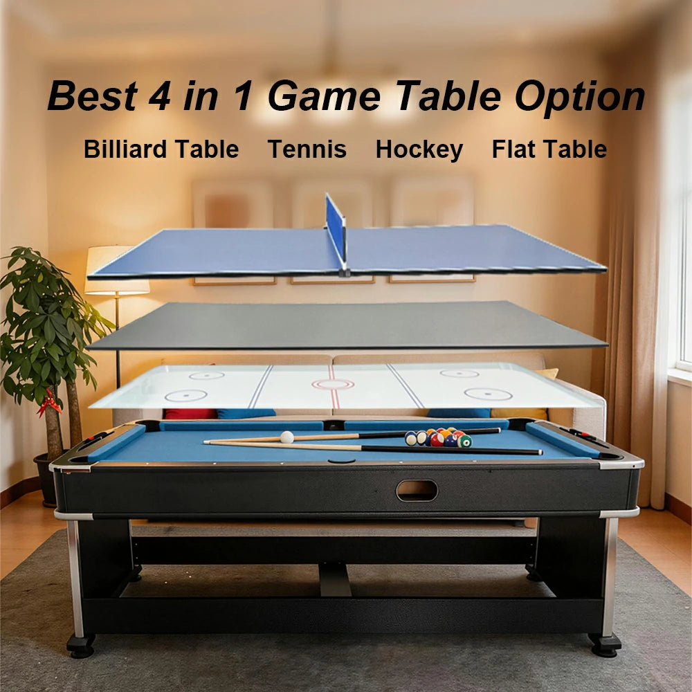 Eeeza 4 In 1 Multi-functional Game Table with Full Accessories for Home, MDF, 7Ft