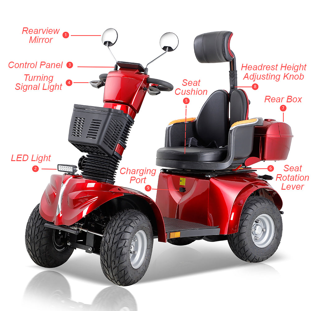Eeeza Adjustable 1000W 60V 20Ah Electric Mobility Scooter