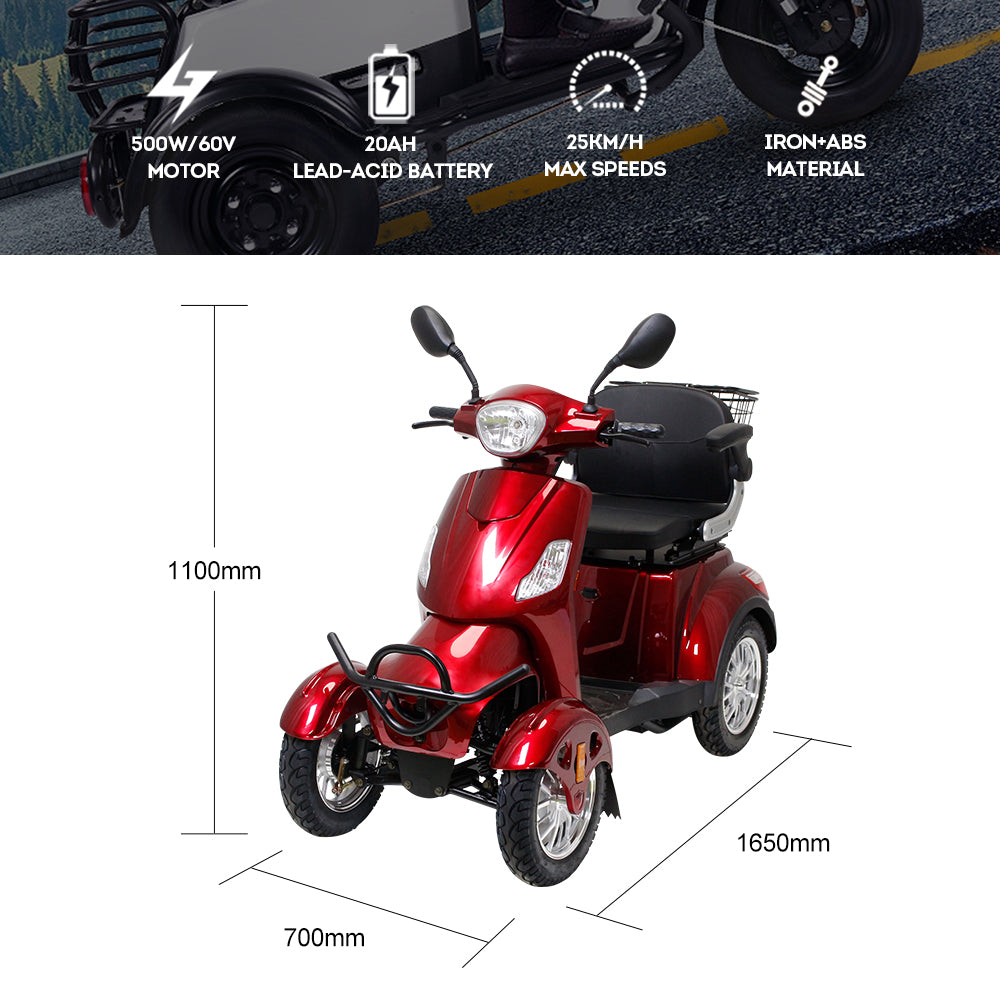 Eeeza 500W 60V 20Ah Electric Mobility Scooter - Black&amp;Red