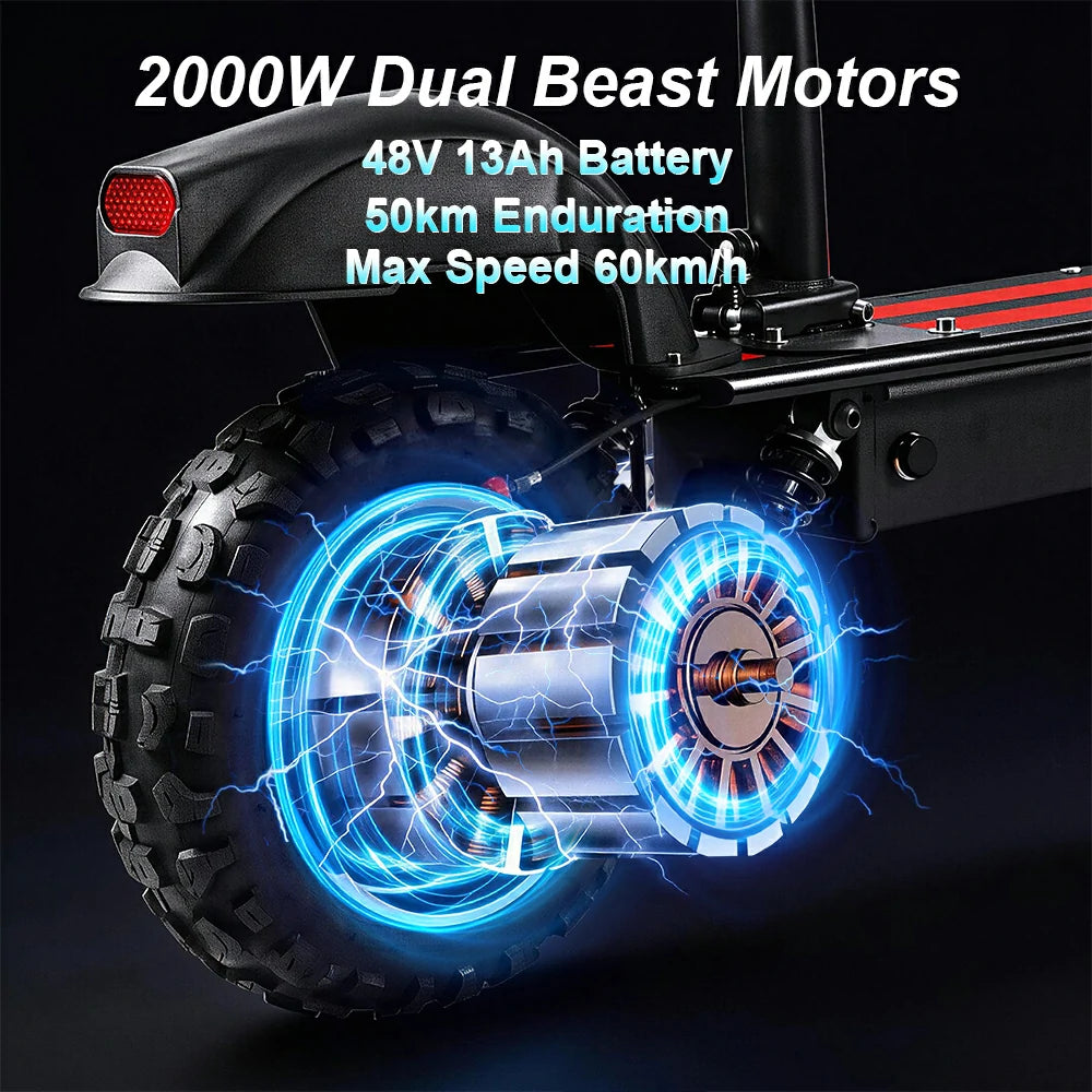 Eeeza All Terrain Electric Scooter with 2000W Power Motors and 11-Inch Vacuum Tires, 4-mode, Black